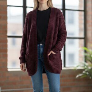 Purple Open-Front Cardigan Sweater Knitwear Cozy Size M